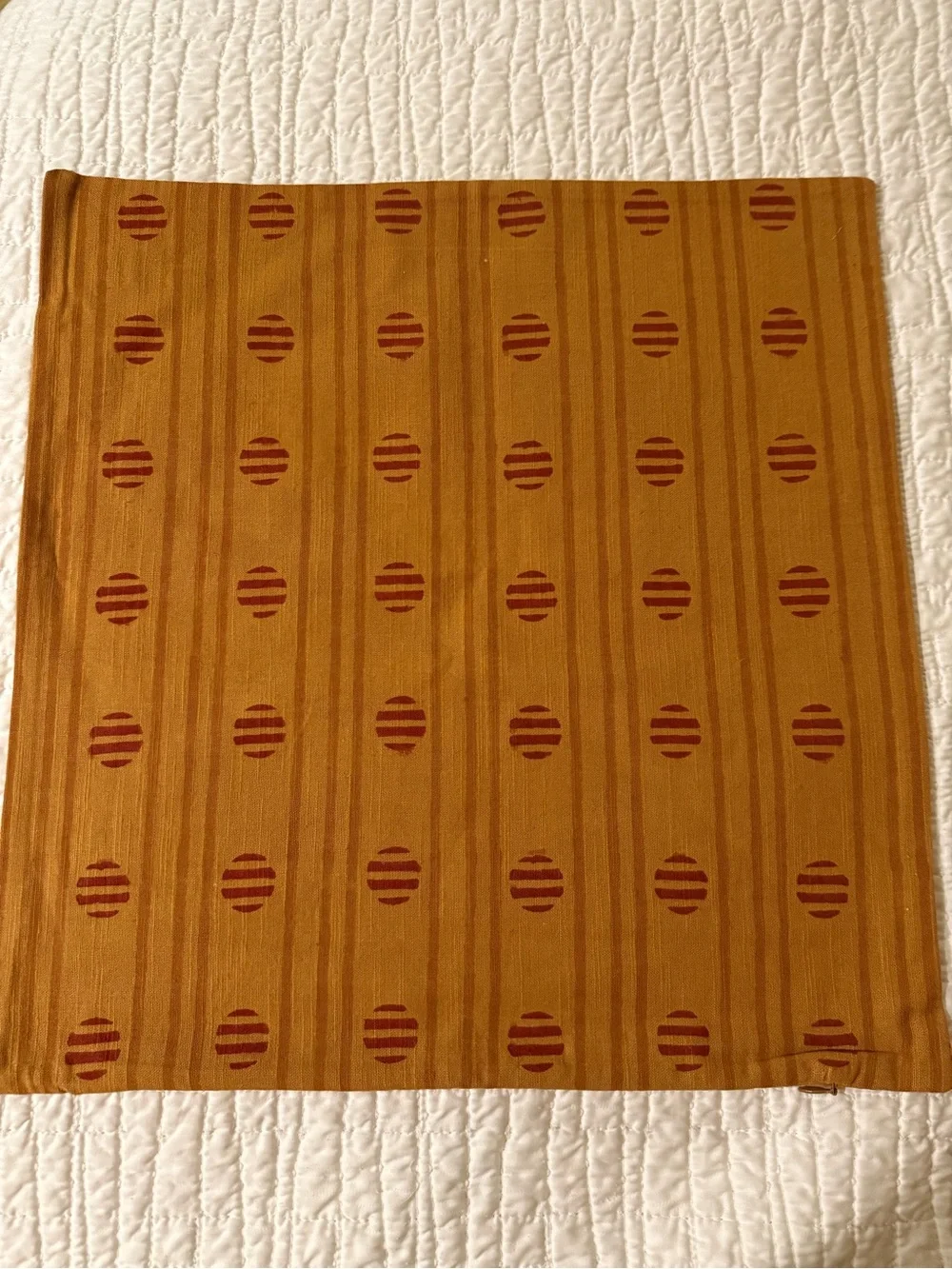 Schoolhouse Mustard Brown Blockprint Pillow Covers with Red-rust Dot Accents